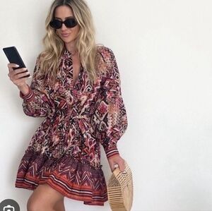 Zara Red Long Sleeve Sundress with Bishop Sleeves